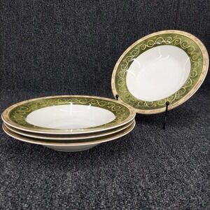 American Atelier Soup Bowls Green Bouquet Garni 5011 Herb Stoneware Set of 4